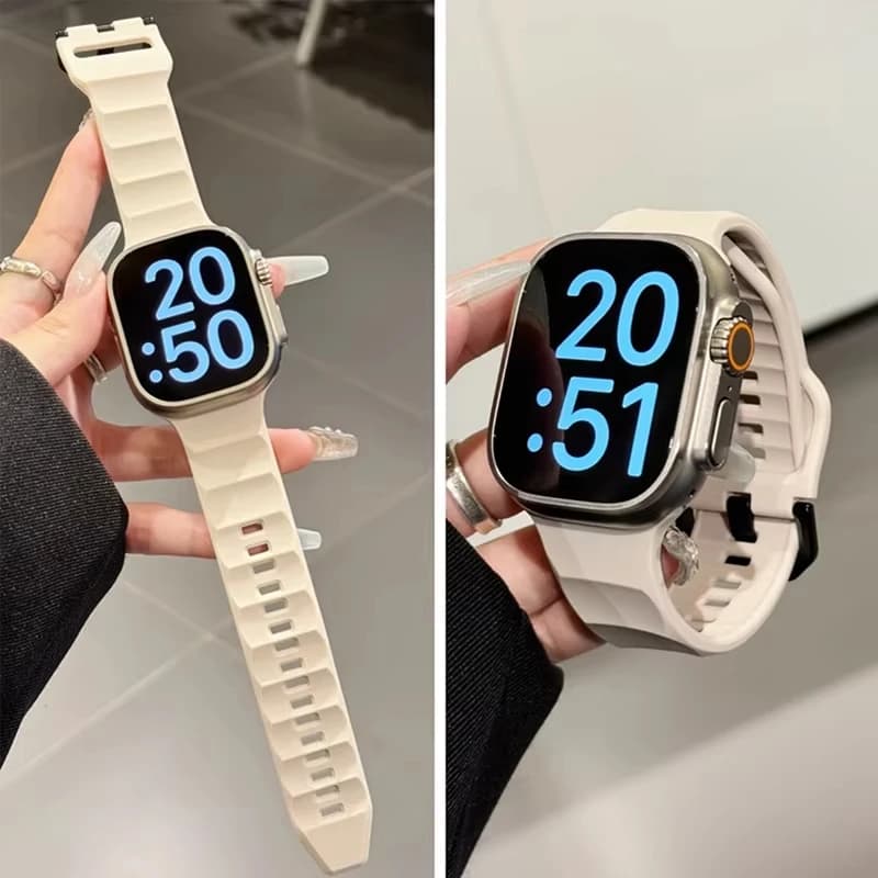 Durable Wavy Silicone Watch Strap For Apple Watch Series 11 10 9 8 7 6 5 SE 3~1 Ultra Fits 49 46 45 44 42 41 40 38mm Breathable