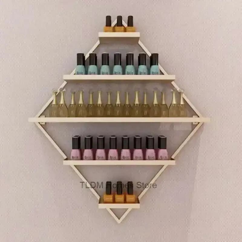 Set di scaffali per smalti per unghie dorati nordici Espositore per negozio di unghie Appeso a parete Porta smalti per cosmetici