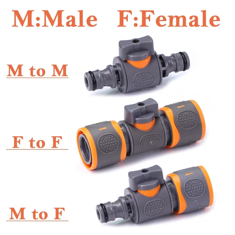 Adapter for flexible hose with ball valve for garden irrigation, 16 mm quick attachment, extension for coupling joint for water pipe repair