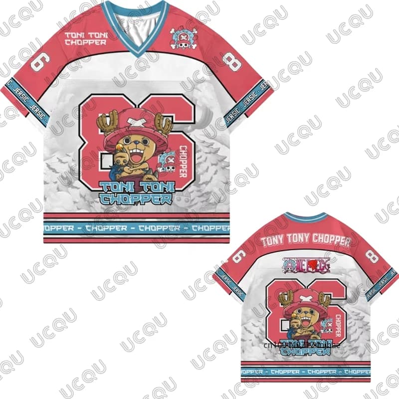 Maglia da calcio con stampa One Piece Tony Tony Chopper per uomo donna T-shirt estiva con scollo a V T-shirt cosplay Sport Top per bambini oversize
