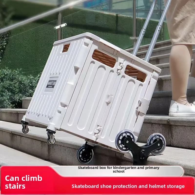 Scatola Pieghevole per Pattini a Rotelle, Carrello Portatile per Pattini da Ghiaccio per Bambini, Carrello per la Spesa con Maniglia Estraibile, Corpo in Plastica