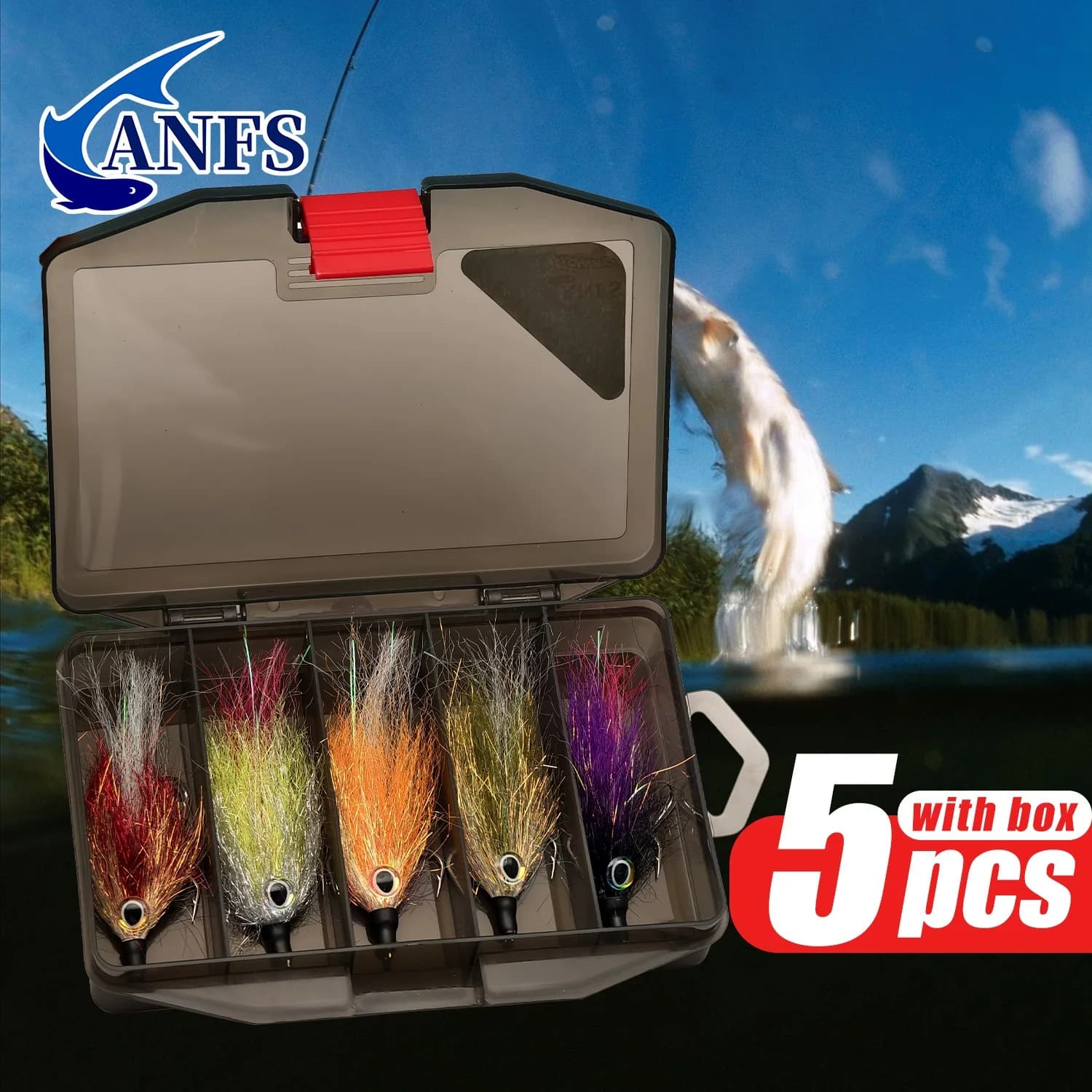 ANFS 5 pieces large hand-made streamer flies - belt baits suitable for centers, artificial baits for sea fishing on the trout