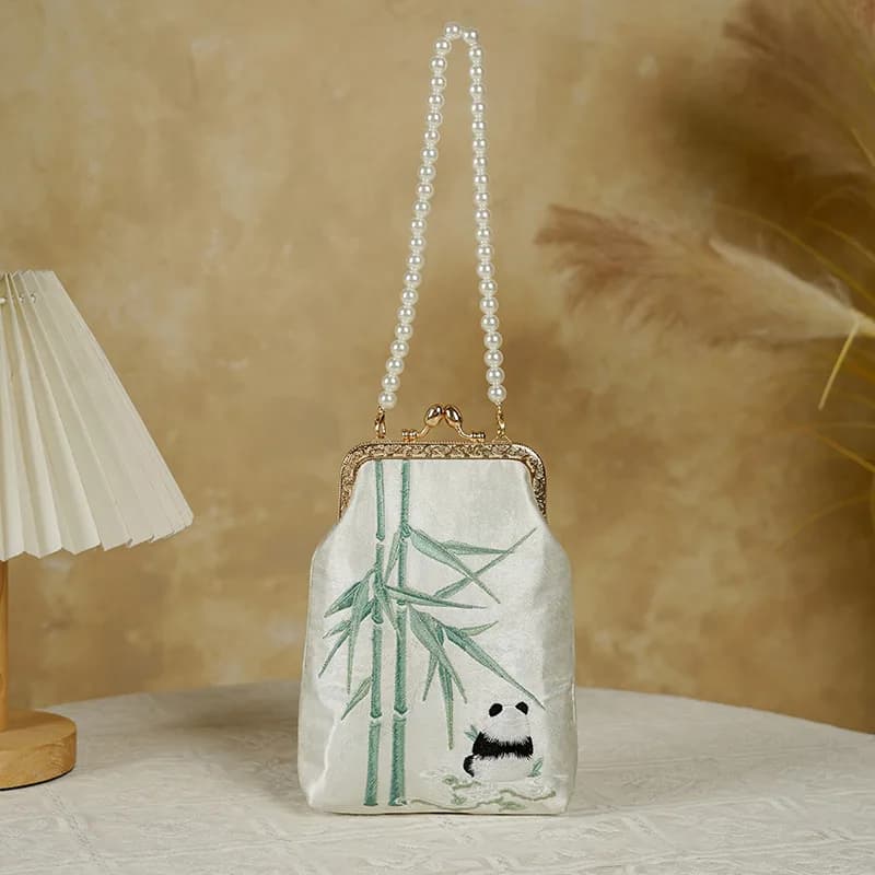 Classic Embroidery Bear Bag Beading Women's Handbags Purses Vintage Lock Bag Chain Women Shoulder Crossbody Bags
