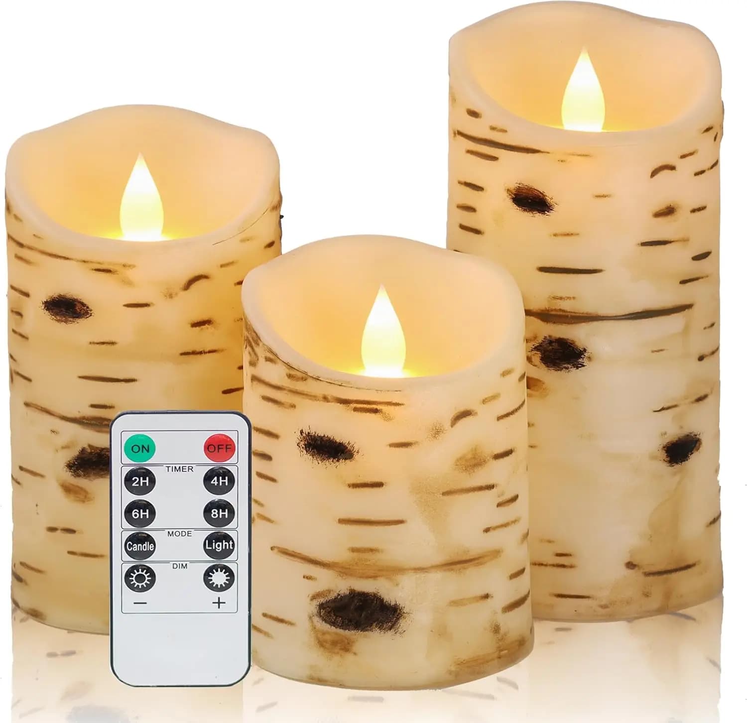 LED Candles Without Flame Effect Birch Court with Remote Control and Timer, Flame Floating for Home Decorations, Rustic Centerpiece for Weddings, Gift Set 3