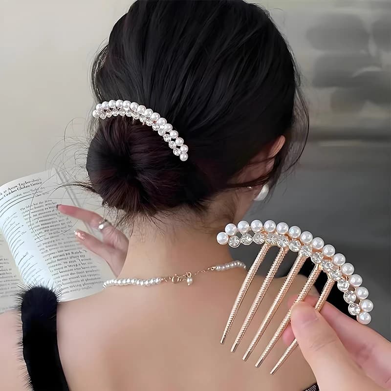 1 pz. Fermaglio per capelli a U con strass color oro rosa, a 5 punte, di lusso, per chignon, strumento per acconciature e accessori per capelli