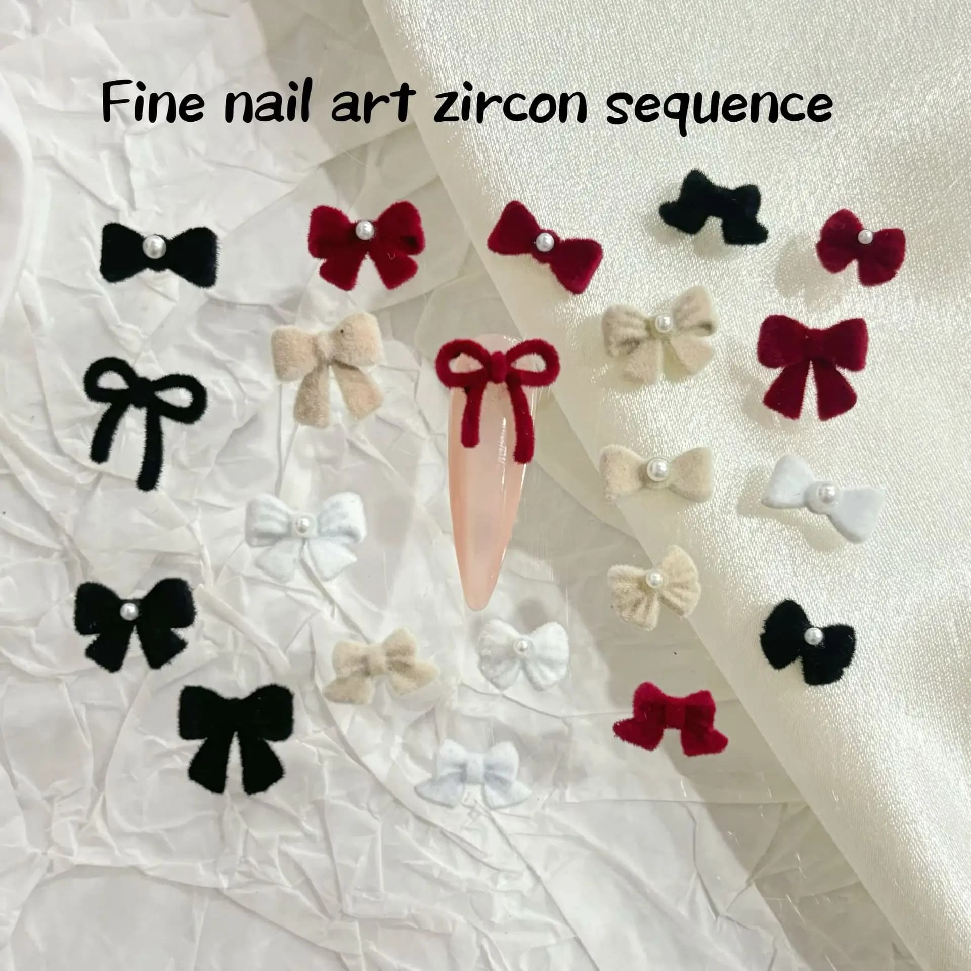 10 pezzi Kaniu ciondoli per unghie con fiocco in velluto nero rosso bianco crema strass in lega per decorazioni per nail art salone di manicure fai da te