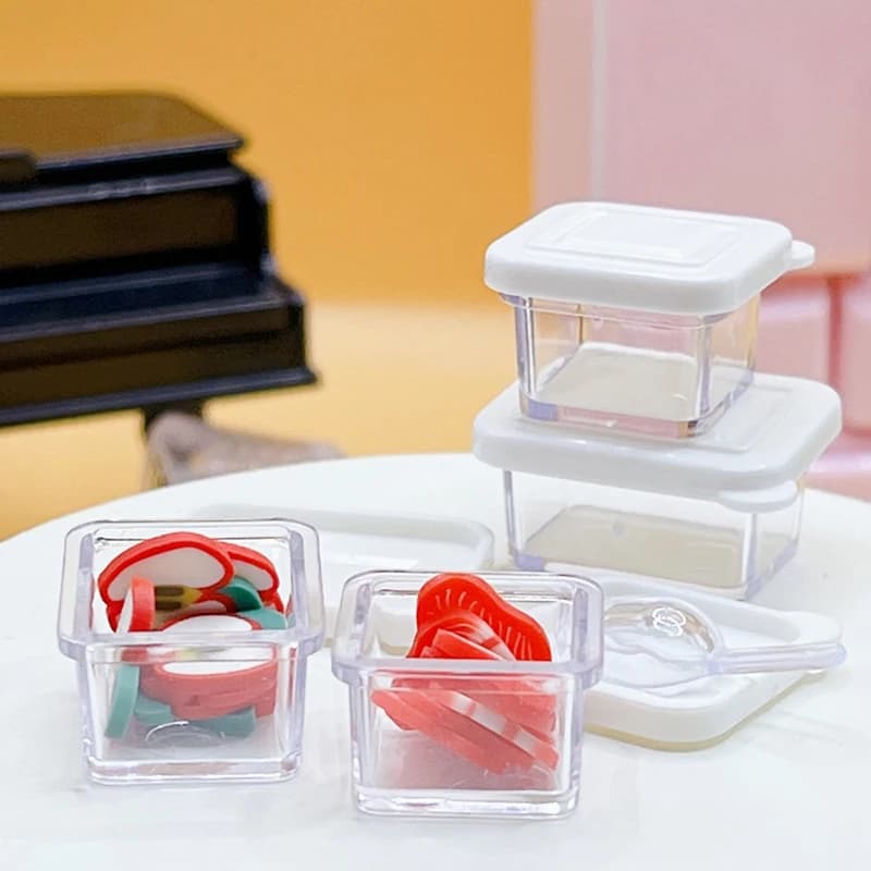 Set 1/12 Scatola Pranzo per Casa delle Bambole, Contenitore Bento con Paletta, Modello in Miniatura per Decorazione Cucina Casa delle Bambole, Giocattoli per Scenari Casa delle Bambole