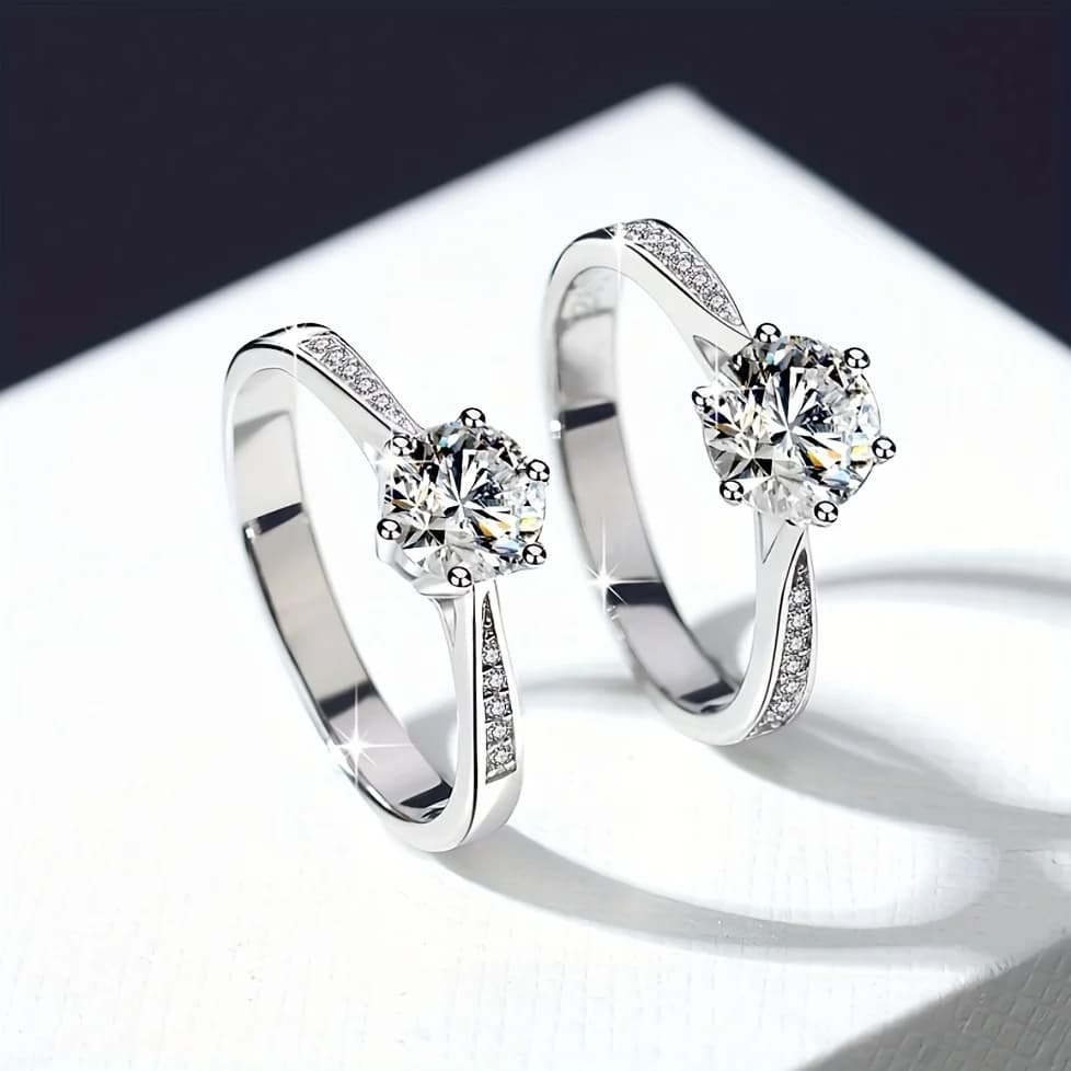 Anello Moissanite a Corona a Sei Griffe, Anello di Lusso Super Scintillante con Zirconi, Anello da Sposa per Proposta di Matrimonio, Regalo per la Fidanzata con Moissanite Incastonata, Magazzino Locale