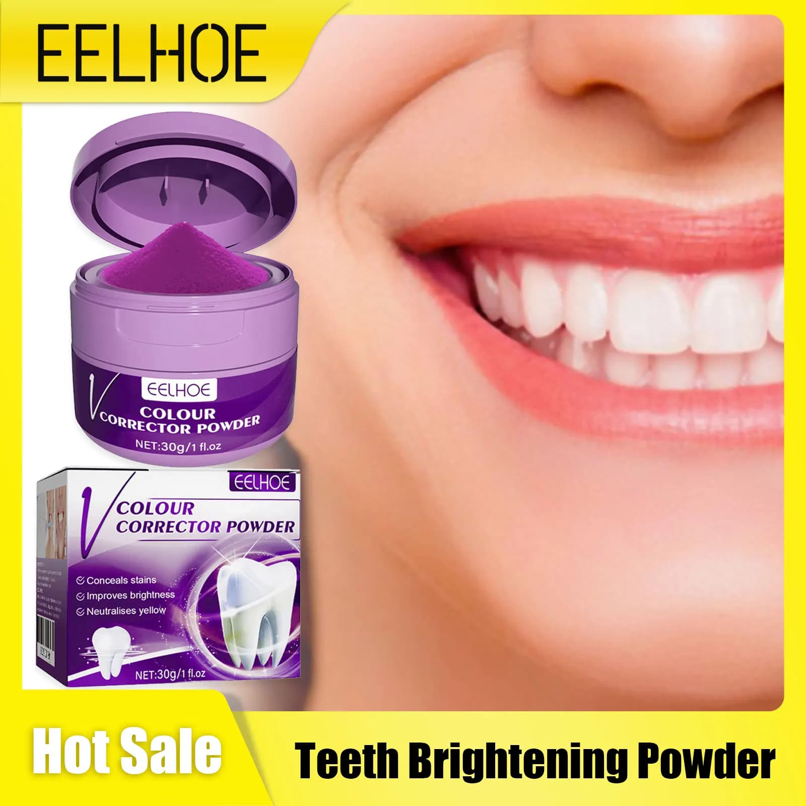 Teeth whitening powder Remove plate stains Deep clean Fresh breath Oral hygiene care V34 Original purple powder for teeth