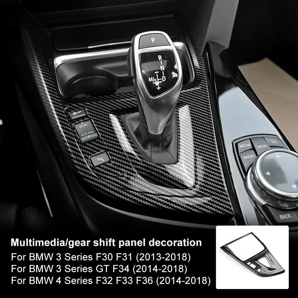 ABS Carbon Fiber Texture for BMW 3 4 Series 3GT F34 F30 F31 F32 F33 F36 2014 2018 320i Multimedia Panel Center Gear Shift Stick