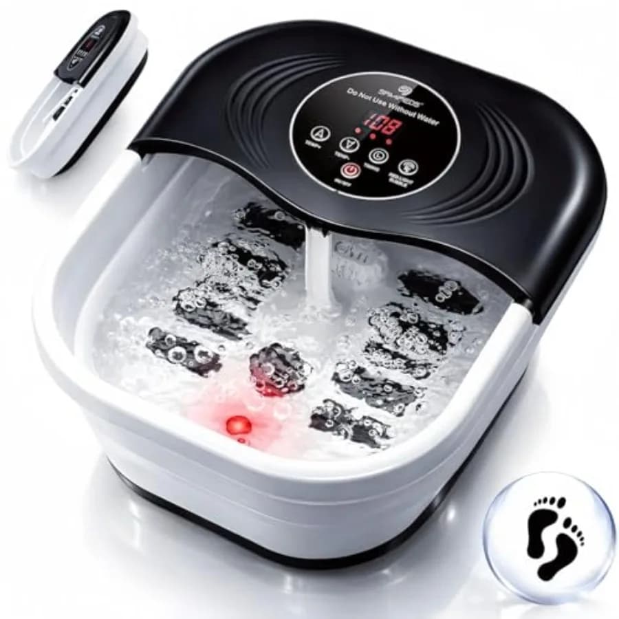 Collapsible Heated Foot Spa with Bubble and Red Light Temperature Control Featuring 8 Shiatsu Massage Rollers Pumice Stone and