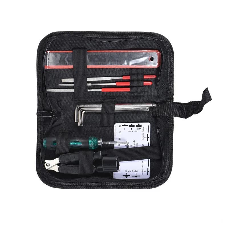 Kit di riparazione per chitarra Set di strumenti per il cambio delle corde corda fissa chiave per accordatura a cono File Chordal righello di distanza accessorio per Ukulele