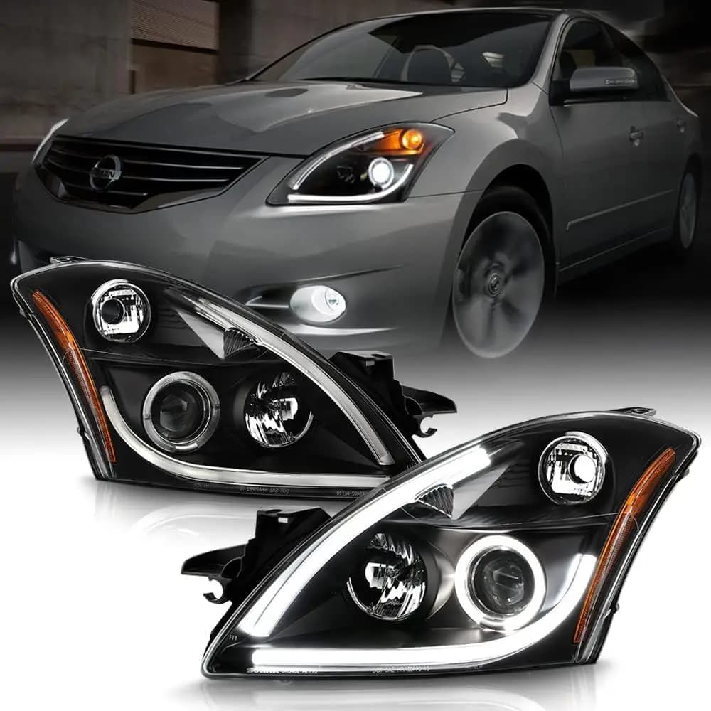 Fari anteriori a LED con proiettore e alloggiamento nero per Nissan Altima Sedan 2010 2011 2012 [Modello Alogeno]