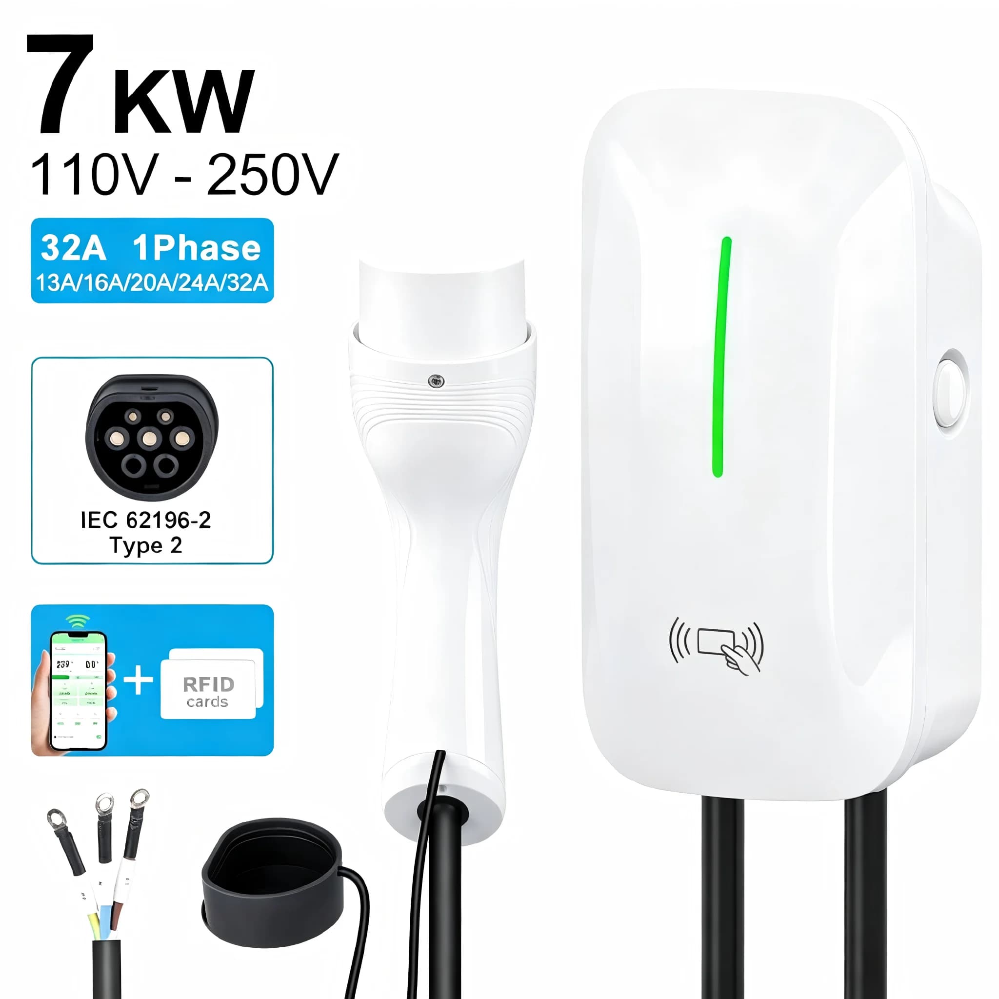 Xiping220V AC Type 2 EV Car Charger 7KW 16A Adjustable Fast Electric Car Charging Station 5m Cable CCS IP55 Byd Charger New Used