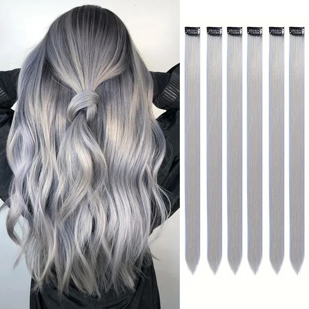 6 pcs/pack Clips in Extensions Of Colorful Hair Party highlights for Girls 22 inches Multi-color Hair Straight Synthetic Posts