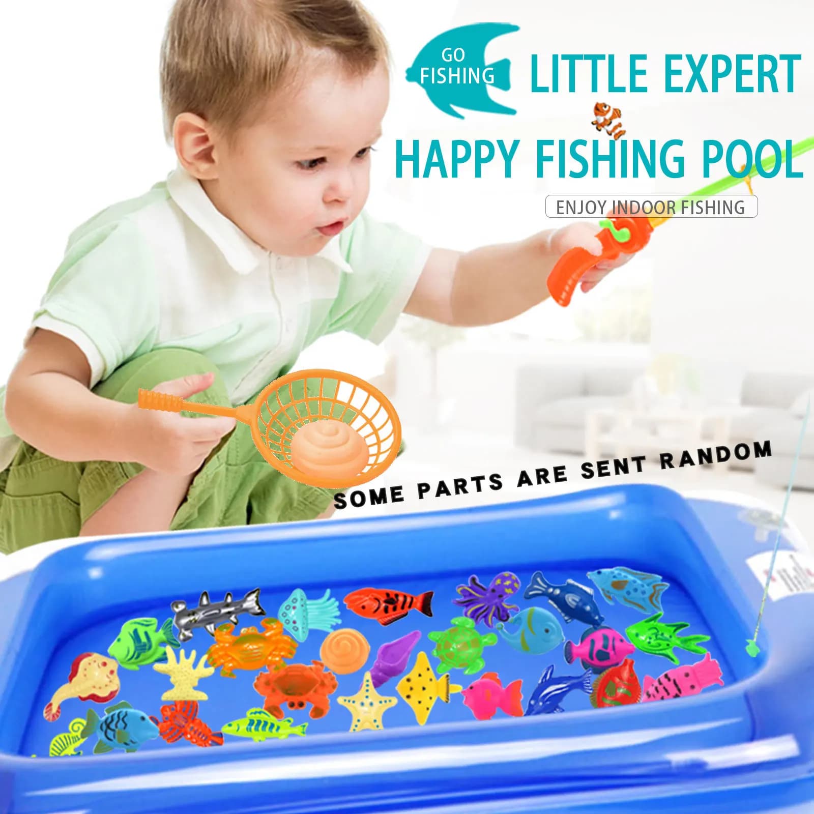 Children's magnetic pool Interactive play parent-son Boys and indoor girls Play in water, fishing rod, fishing pool
