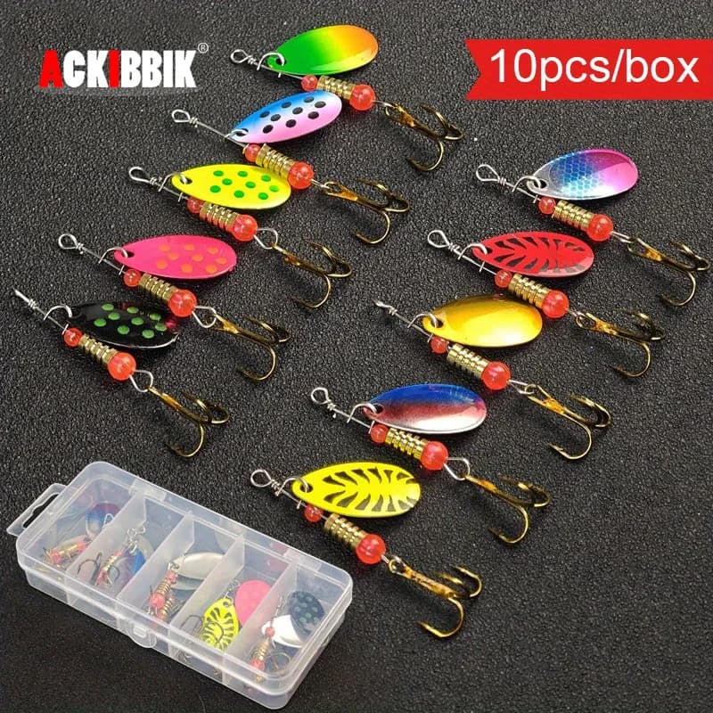 Ackibbik 10 pcs/box Metal Skull Spinner Rectangular Set 3g/0.1oz Metal Spinner Fishing Esche Fishing Equipment Spinner Bait Spoonbait
