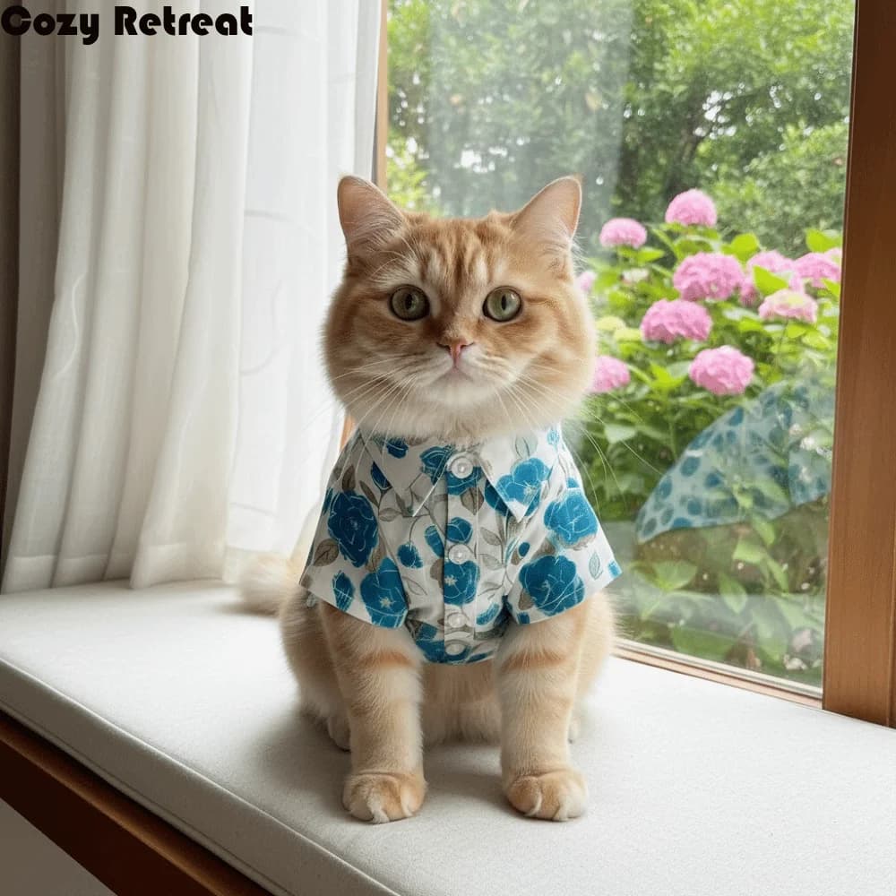Maglietta per Cani con Motivo Floreale Stile Casual, T-Shirt Traspirante in Tessuto Morbido per Gatti, Abbigliamento Sottile per Cani da Viaggio con Colletto
