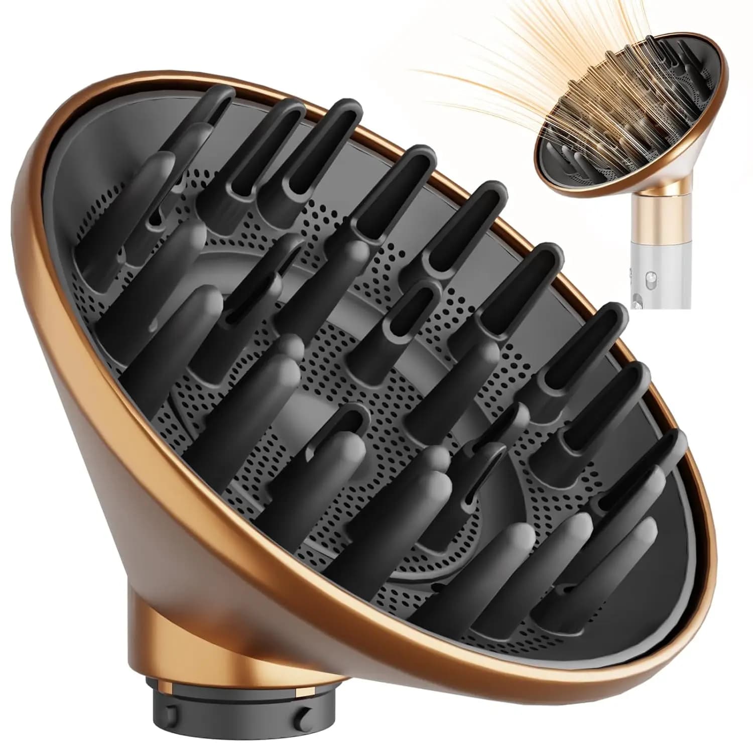 Large golden diffuser nozzle for Airwrap: faster drying and styling for curly hair, compatible with Airwrap hair dryer