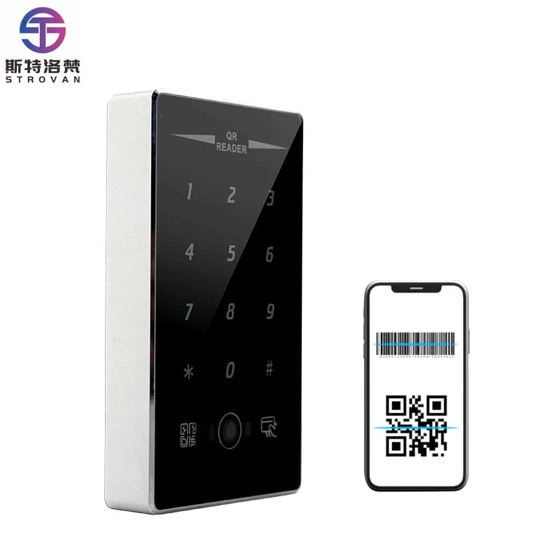Lettore di Controllo Accessi RFID 13.56Mhz con Scanner di Codici a Barre e QR, NFC 26/34, Impermeabile IP68, Tastiera Touch