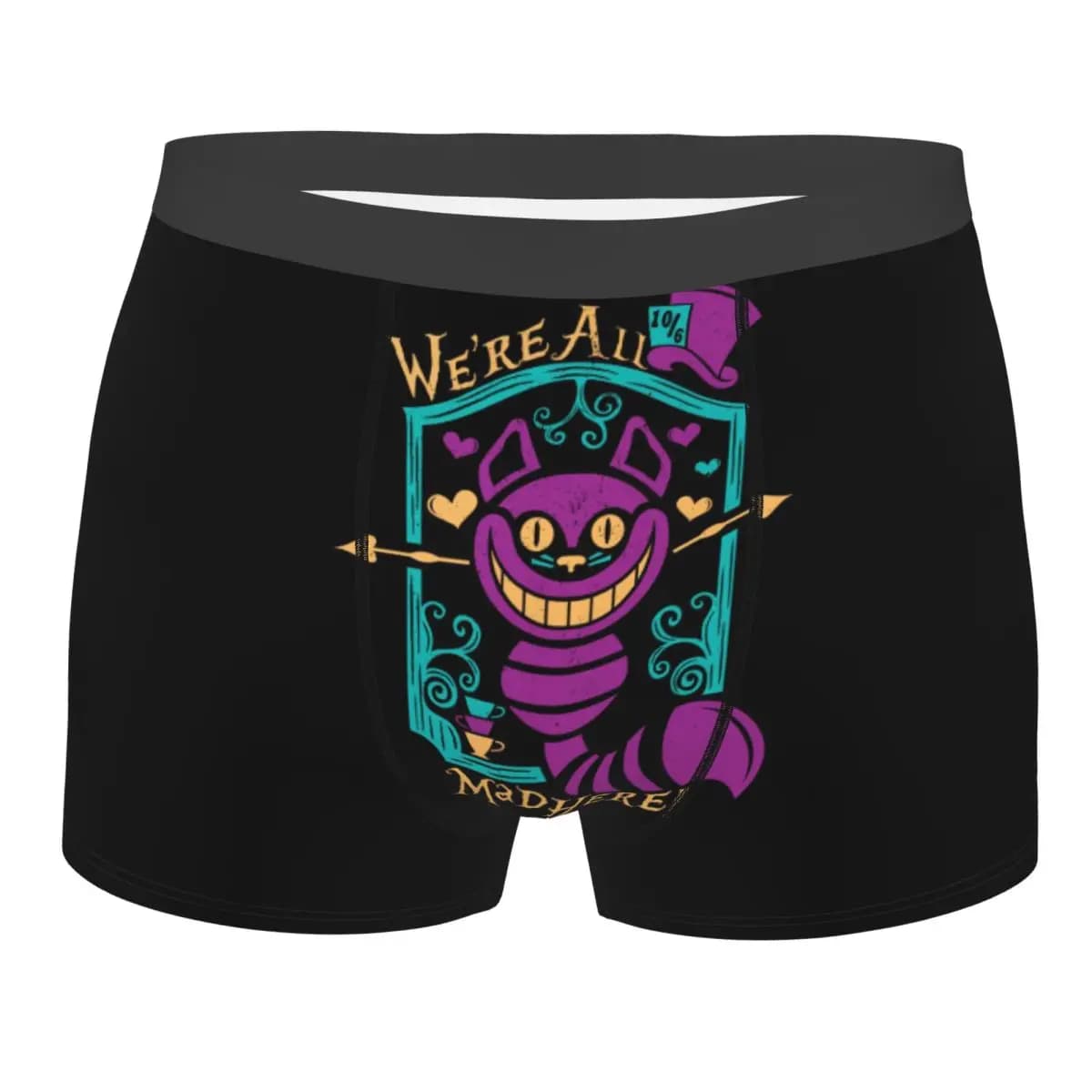 Intimo personalizzato Alice nel Paese delle Meraviglie con gatto del Cheshire, boxer elasticizzati da uomo