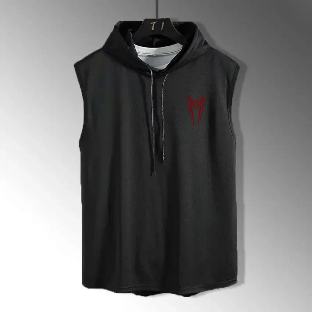 Felpa con cappuccio estiva nuova T-shirt ampia senza maniche da uomo tinta unita leggera felpa con cappuccio fitness colletto traspirante