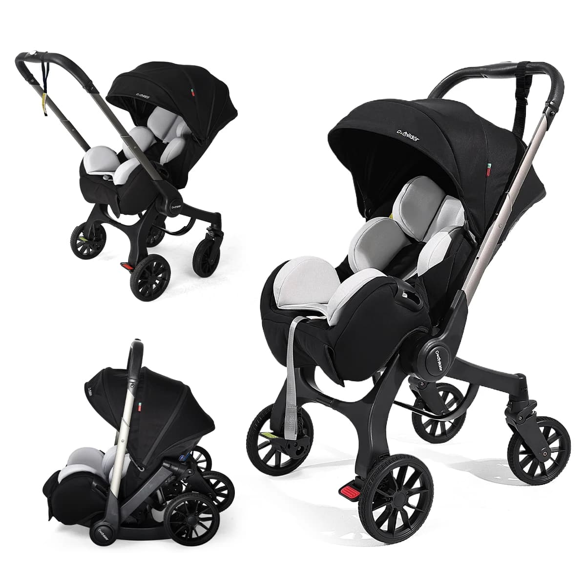 Stroller with 4 heels - metal frame and comfortable fabric, Foldable and easy to transport.