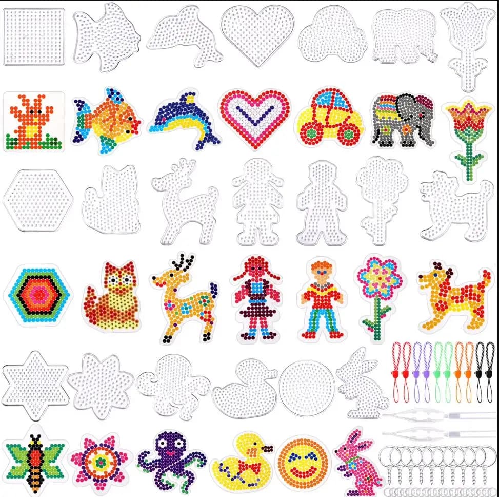 1 Pezzo di Tavole per Perline Fusibili 5mm, Base in Plastica Trasparente con Carte Colorate, Stencil Fai-da-Te per Bambini, Puzzle Pixel con Perline Perler Hama