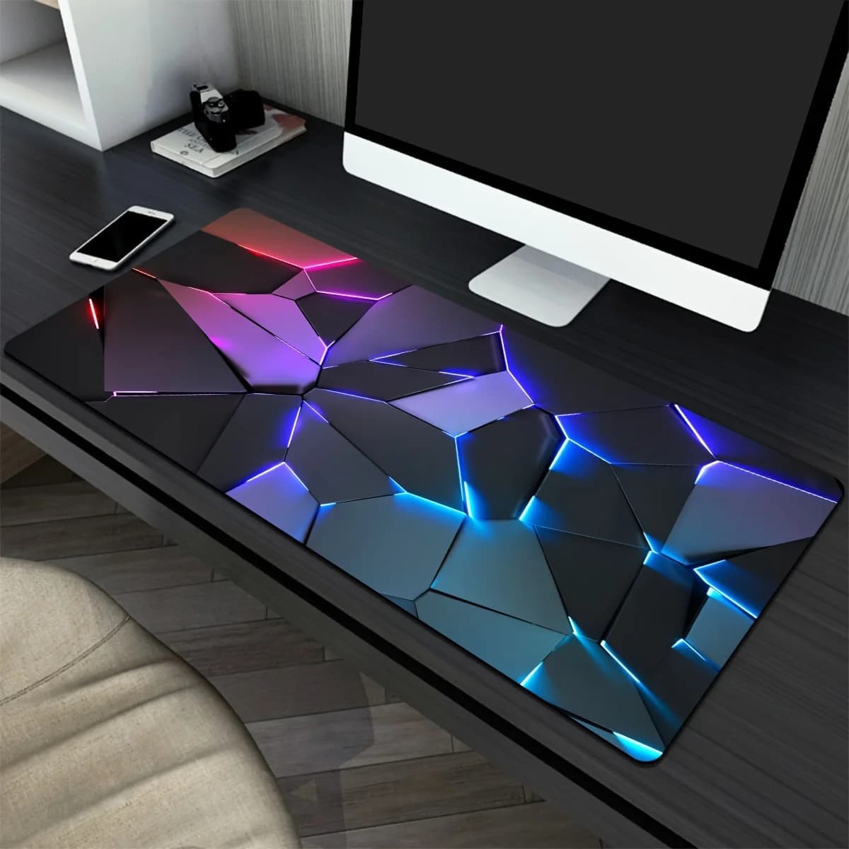 Tappetino per Mouse da Gaming Geometrico Grande, Base in Gomma Antiscivolo, Bordi Cuciti, per PC, Laptop e Tastiera