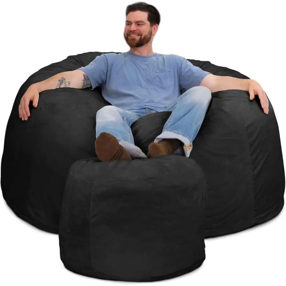 Poltrona Sacco Oversize da 150 cm con Poggiapiedi, Rivestimento Grigio Antracite - Comoda Chaise Longue per Soggiorni, Gaming e Lettura