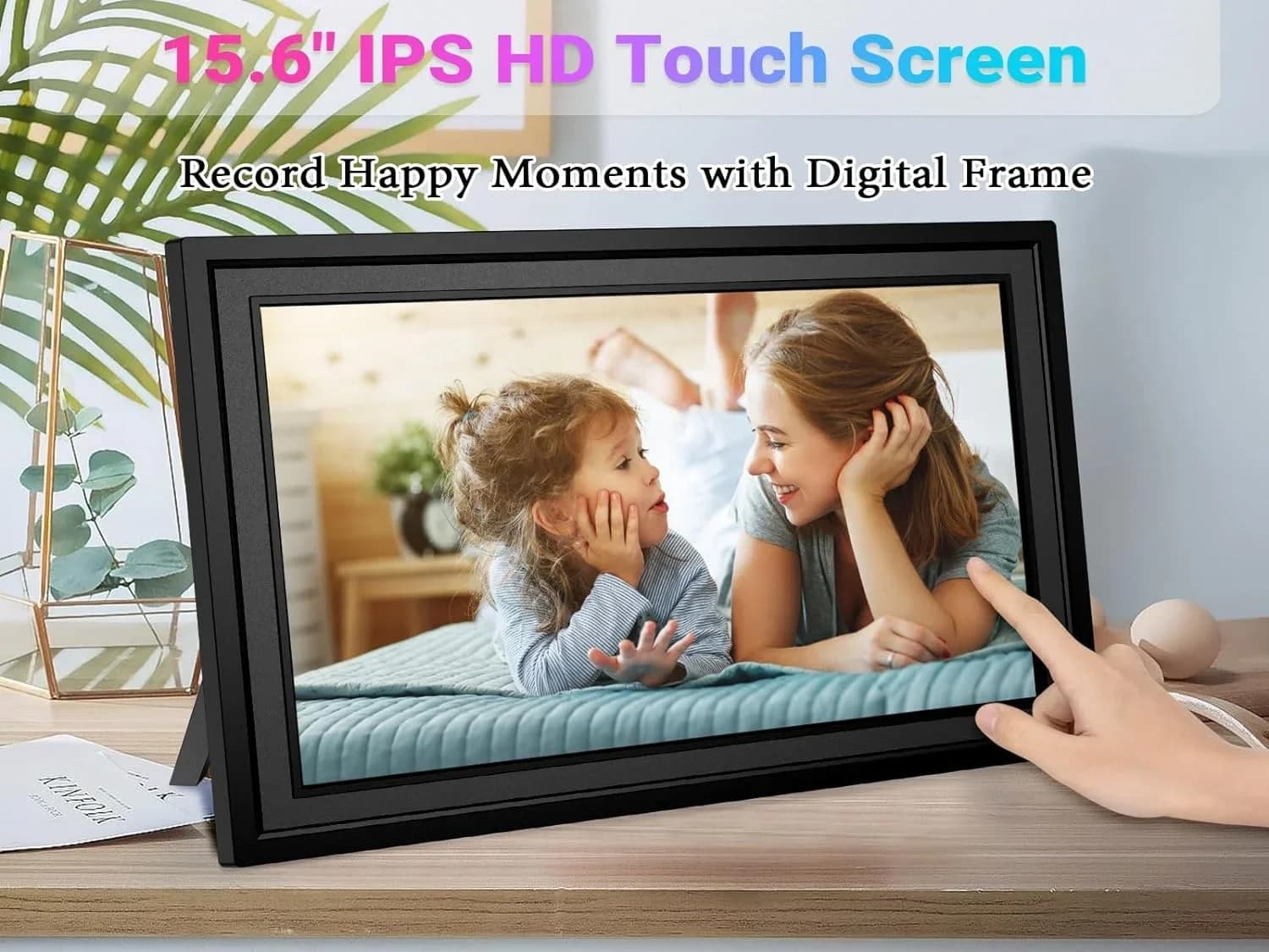 Nuova Cornice Digitale FRAMEO 2026 da 15.6 Pollici con Schermo Touch IPS, Cornice Fotografica Digitale Wi-Fi con 32G, Condividi Foto e Video Tramite