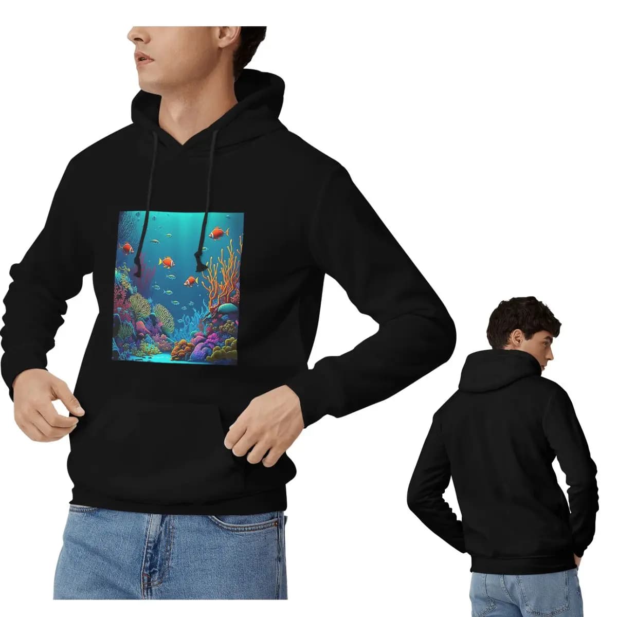 Tropical Fish Corals and Corals and Tropical Fish Men's Hoodies Pullover Long Sleeved Clothing Autumn Winter
