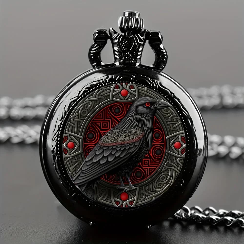 Orologio da Tasca Gotico con Corvo Nero e Collana, Cassa e Cinturino in Lega, Movimento al Quarzo, Orologio Non Impermeabile per Uomini, Donne e Bambini