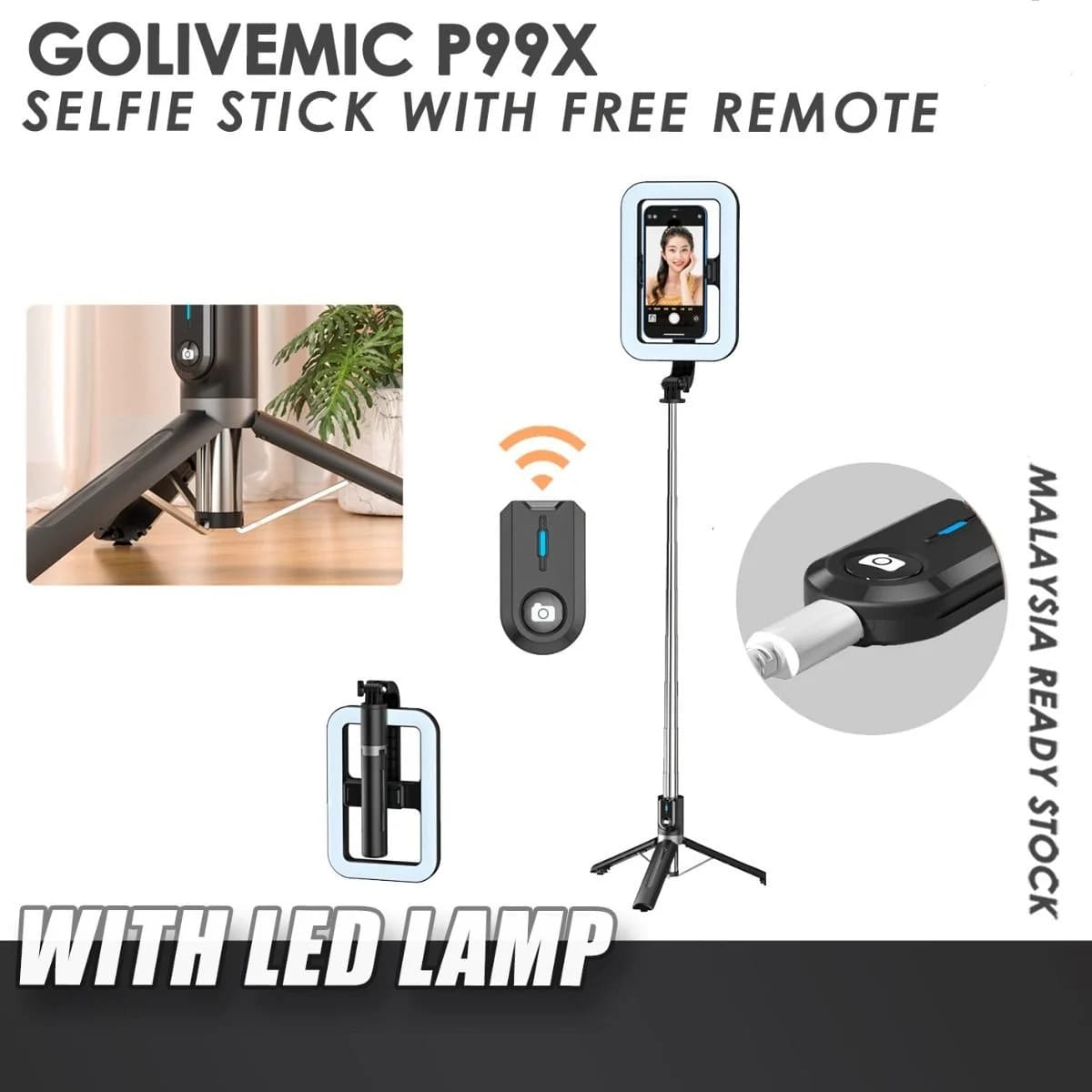 Selfie Stick, supporto per treppiede con faretto estensibile con supporto per smartphone con luce LED dimmerabile da 8" per la registrazione video TikTok