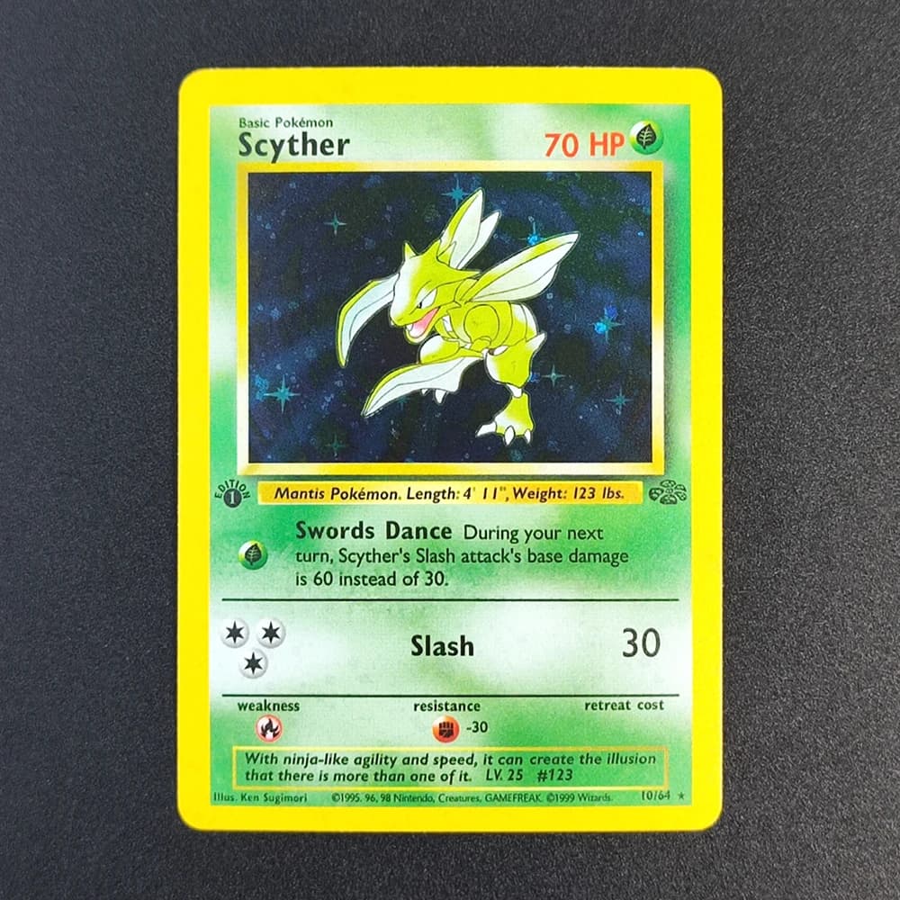 Carta Pokémon Proxy EN Gym Challenge 1st Scyther 10/64 Super Rara da Collezione Singola Classica Anime Giocattoli