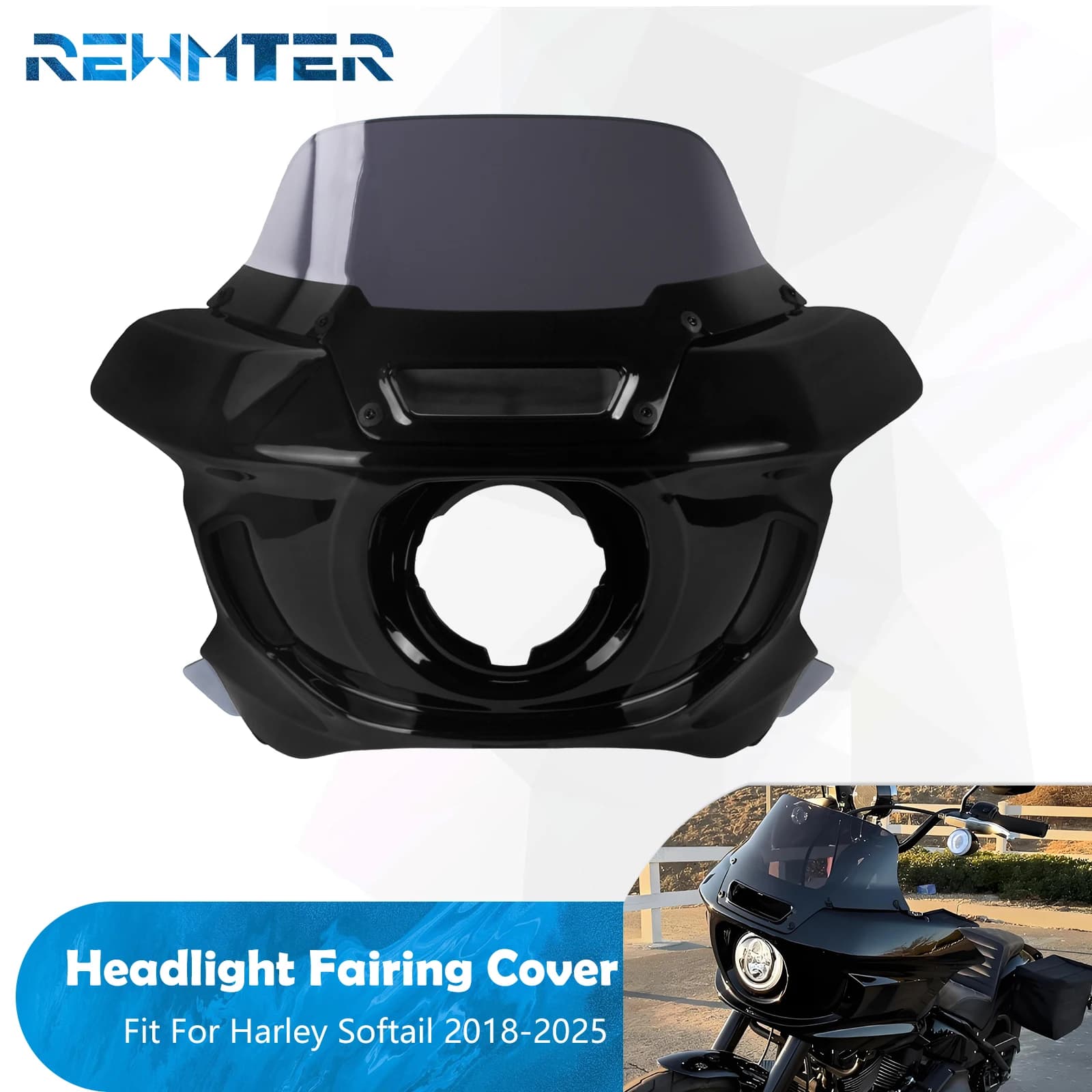 Kit Carena Faro Anteriore Moto con Maschera e Staffa Parabrezza per Harley Softail 2018-in poi, Low Rider 22-25, Dyna 06-17