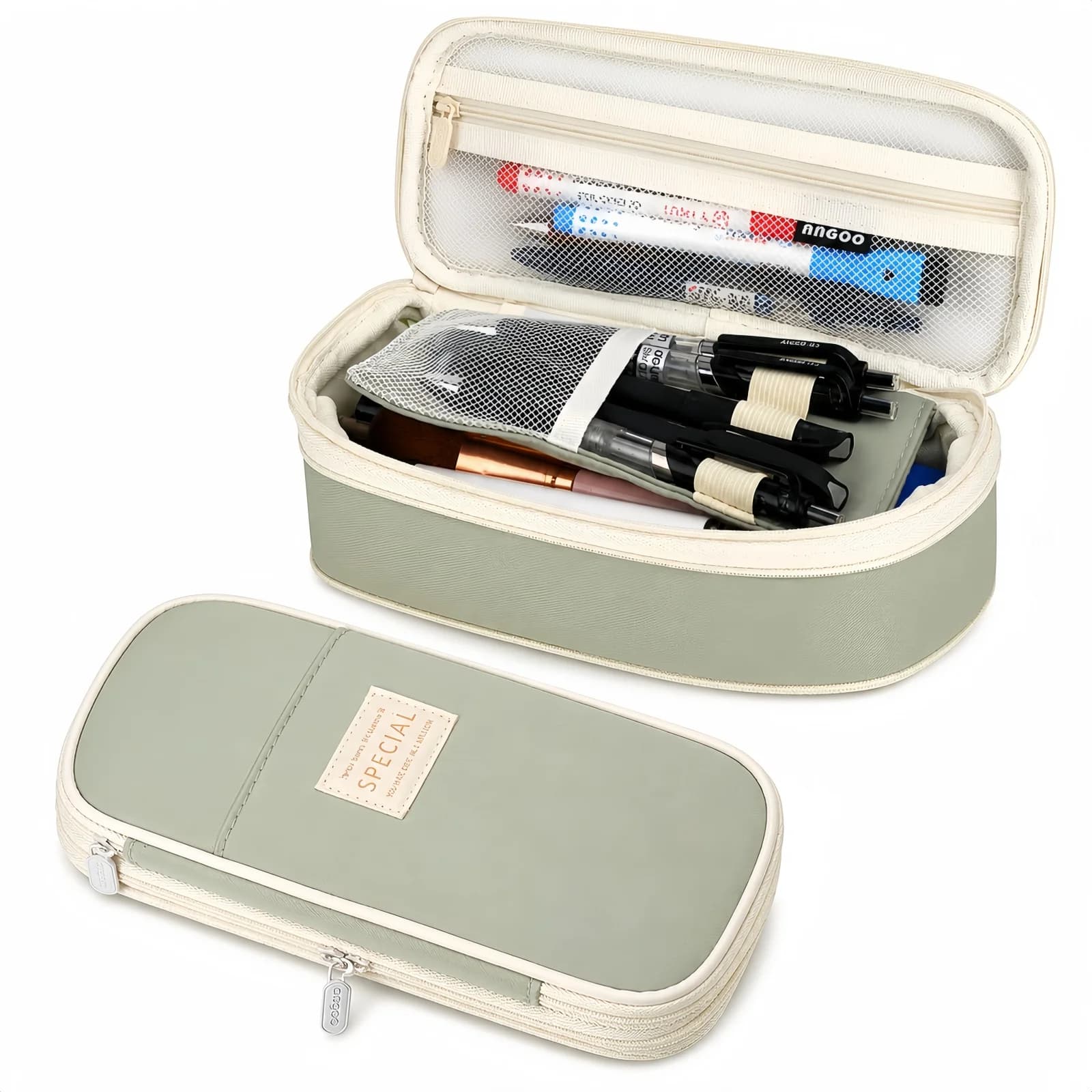 Large-capacity Green Pencil Case, Multi-functional Stationery Box with Portable Design, Ideal as a Stationery Storage Gift