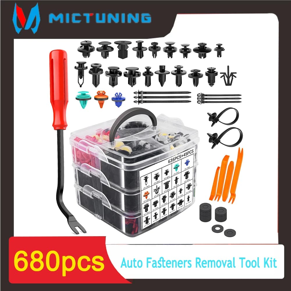 MICTUNING Kit di strumenti per la rimozione di elementi di fissaggio automatici da 680 pezzi, 22 paraurti in nylon di dimensioni popolari, fascette universali per Ford GM Chrysler Honda
