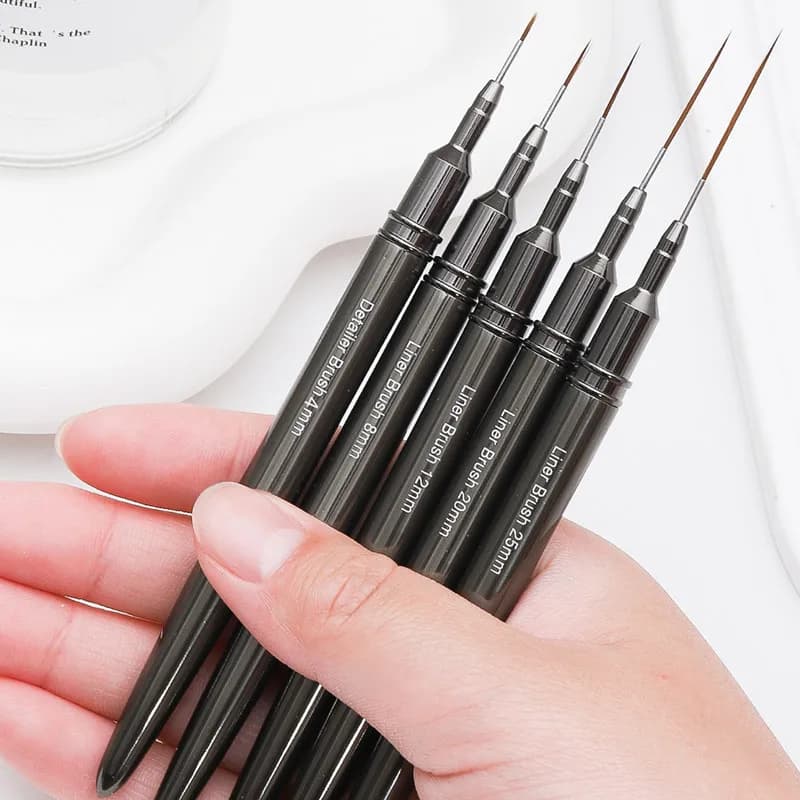 HOT New Professional Nail Liner Disegno fai da te Pittura Linea di fiori Strisce Penna 4/8/12/20/25mm 5 pezzi Manico in metallo Nail Art Brush Set