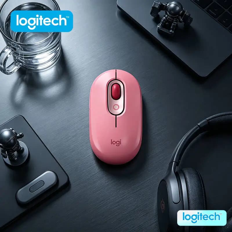 Mouse Wireless Logitech M350 POP Pebble con Tracciamento ad Alta Precisione, Ricevitore Magnetico, Design Sottile per Tasche Protettive per Laptop