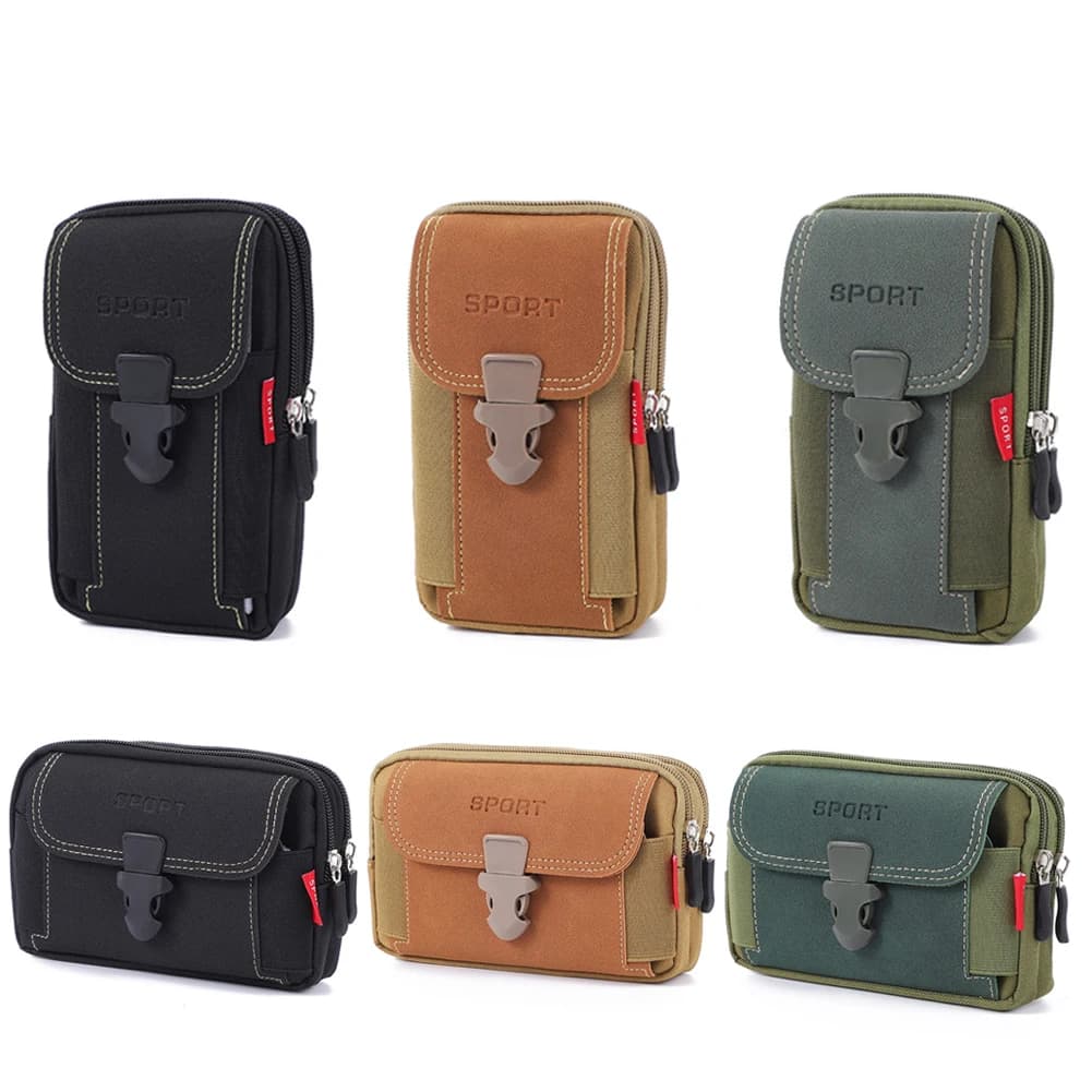 Running Waist Bags Travel Camping Marsupio Men's Canvas Outdoor Canvas Sports Pocket Phone Travel Bag with Hinge Belt