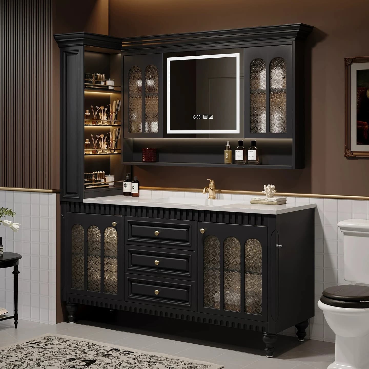 Bathroom Wash Table Floor-to-ceiling wash basin cabinet Bathroom smart mirror cabinet