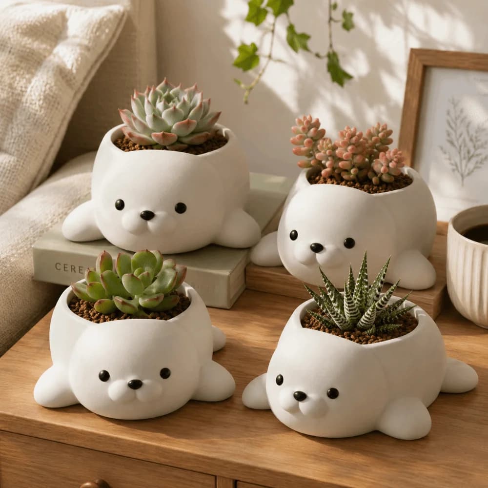 Organizer 3D Printed Seal Flowerpot Home Decor Jewelry Holder Plant Flower Pot Funny Storage Box Potted Plant Containers Indoor