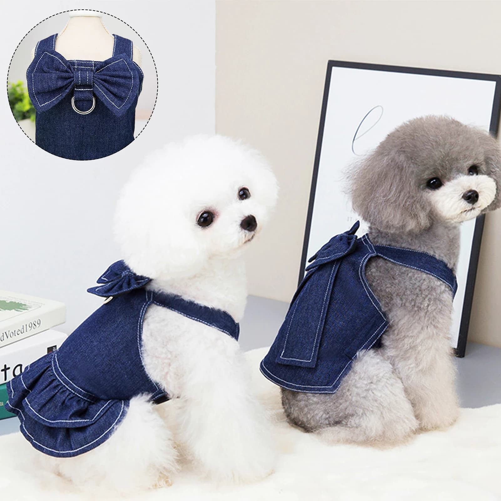 Small Dogs Clothes Designer Luxury Puppy Summer Clothes Girls Cat Dresses,Love Jeans Harness Vest Denim Dress One Piece S-2XL