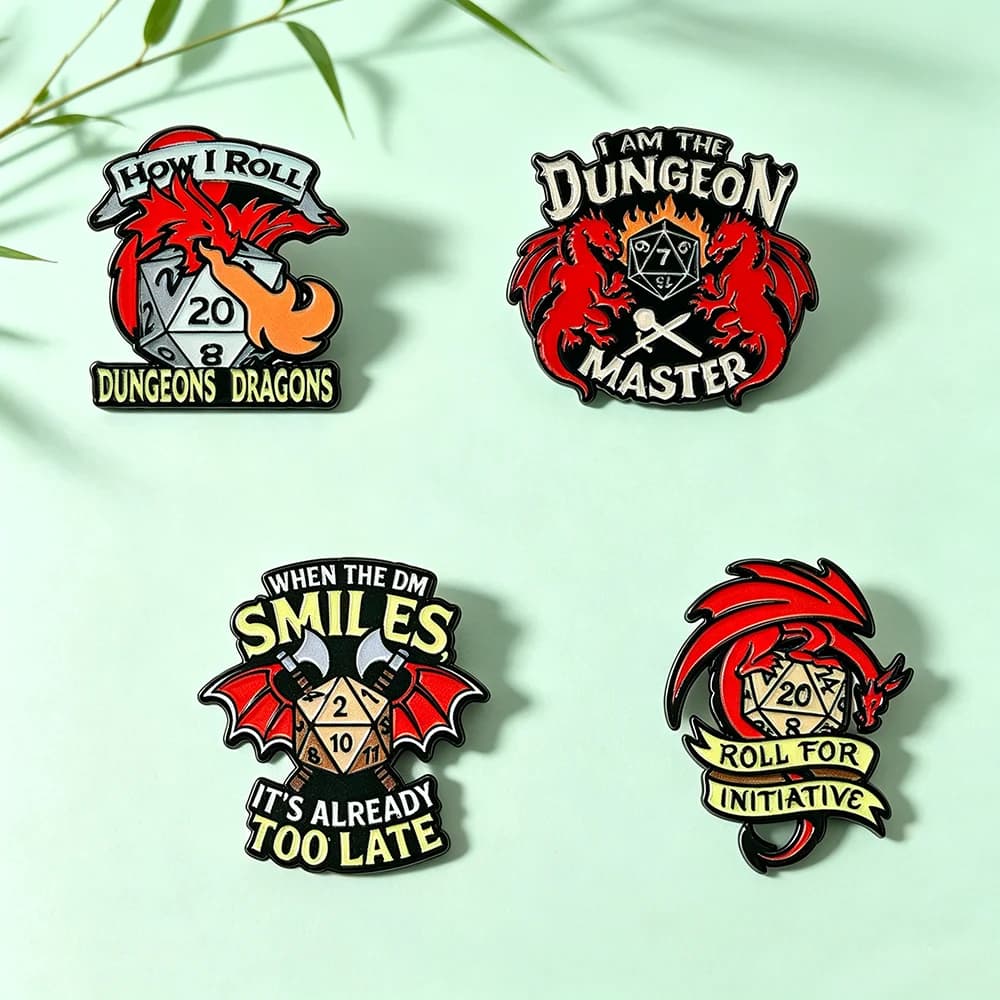 Game Dungeon DnD Dragon Dice D20 Enamel Pin Anime Lapel Badges Manga Brooches for Women Fashion Jewelry Accessories Gifts