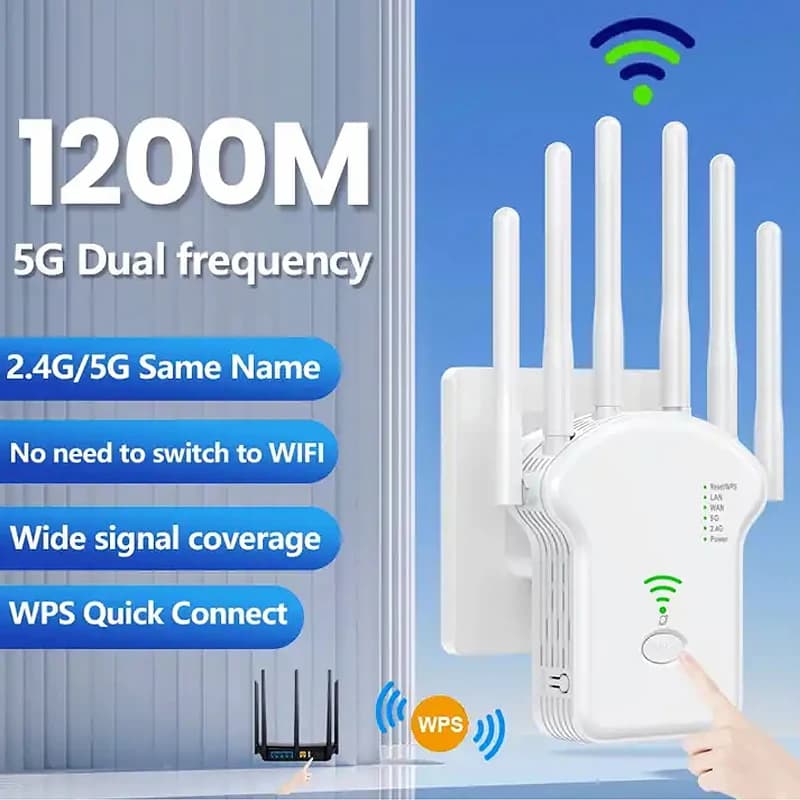 1200Mbps Wireless WiFi Repeater Wifi Signal Booster Dual-Band 2.4G 5G WiFi Extender 802.11ac Gigabit WiFi Amplifier WPS Router