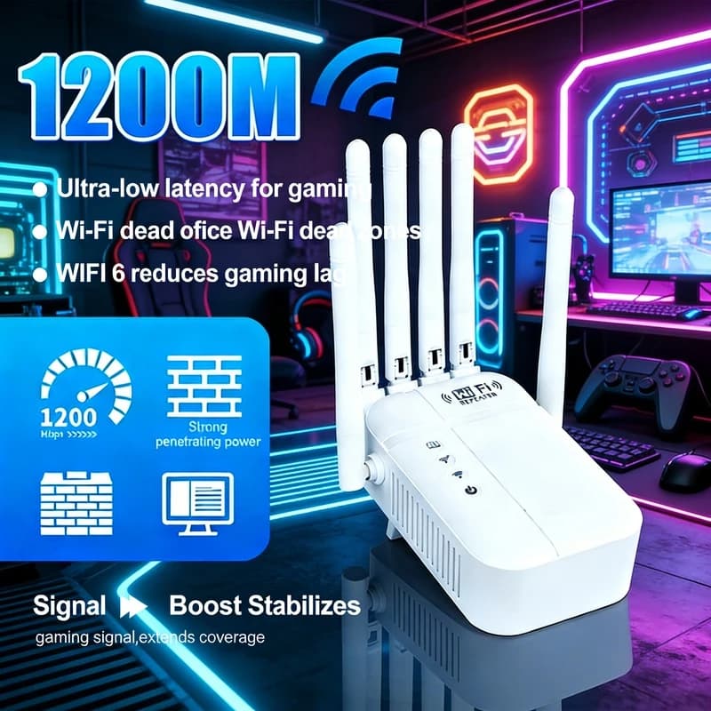 Ripetitore WiFi 1200M 5Ghz di Alta Qualità, Amplificatore di Segnale Wireless, Copertura fino a 935 m², Regalo Ideale per Natale