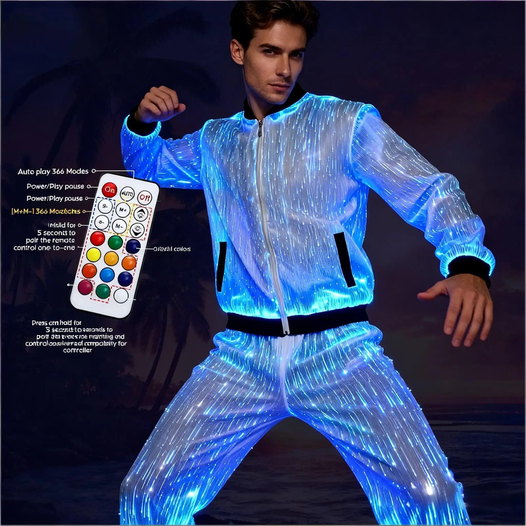 Giacca Corta LED da Uomo, Costume da Ballo Luminoso in Fibra Ottica, Abbigliamento Luminoso per Spettacoli, Cosplay e Clubwear