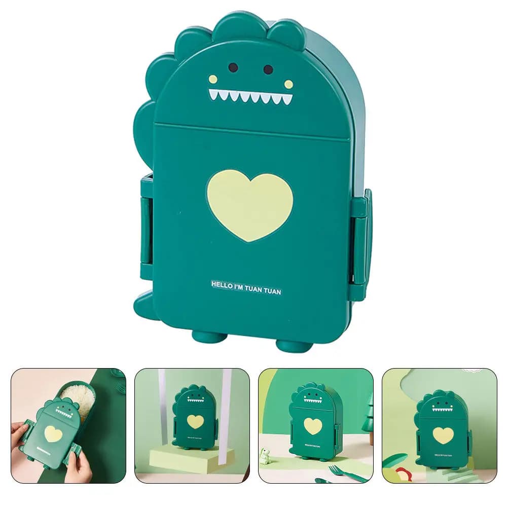 Bento Box con design a dinosauro, contenitore per il pranzo degli studenti con coperchio trasparente, multi scomparto, per alimenti, portatile