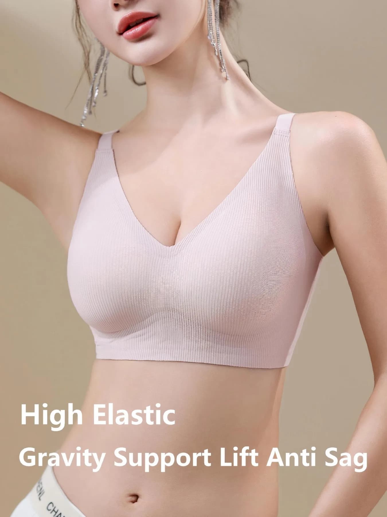Wireless Bra Jelly Gel Support Striped Fixed Water Drop Cup Lift Anti Sag Side Fat Control Seamless Comfort Everyday Bralette